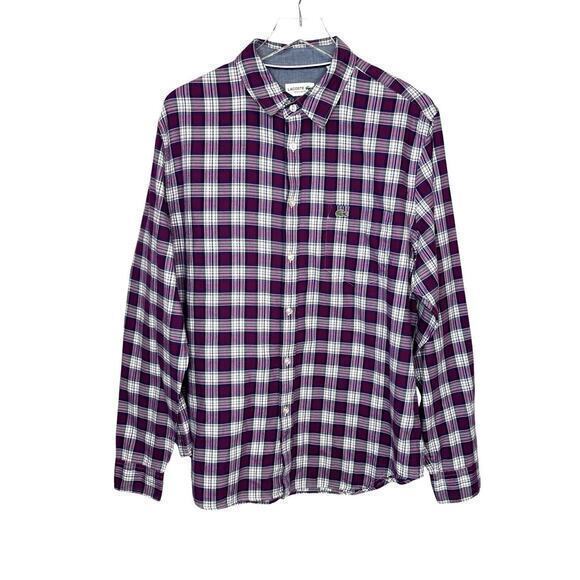LACOSTE Men’s XL Regular Fit Plaid Button‎ Up Long Sleeve Shirt Preppy Classic - Picture 1 of 4